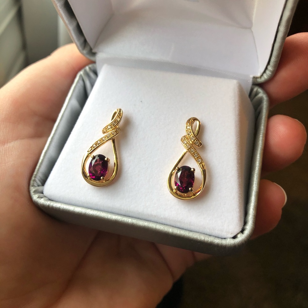 Garnet and diamond Earrings (real gold plated)